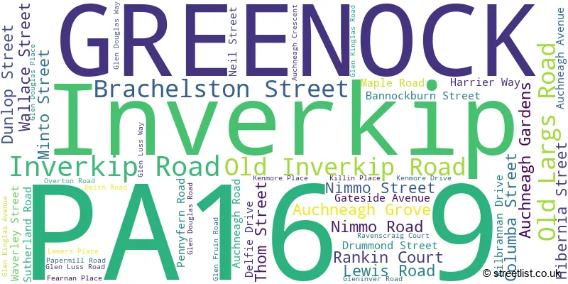 A word cloud for the PA16 9 postcode